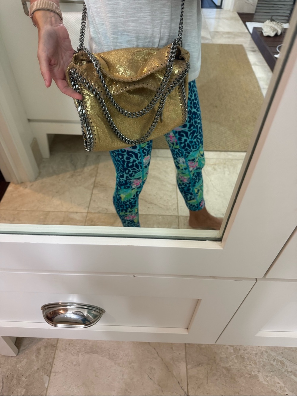 Stella McCartney Mini Metallic Gold Chain-Trim Tote Bag - Picture 6 of 8